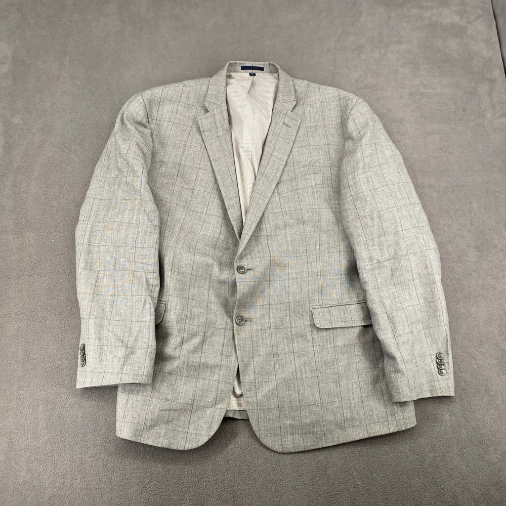 Jos. A. Bank 1905 Tailored Fit Linen Wool Gray Windowpane Sport Coat Blazer 46R